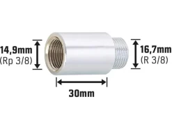 Hahnverlängerung 14,9 mm (Rp 3/8) x 16,7 mm (R 3/8) Messing Verchromt 30 mm