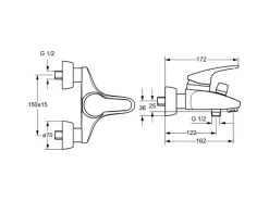 Hansa Wannenfüll- und Brausebatterie Einhebelmischer Mix 0174 Chrom