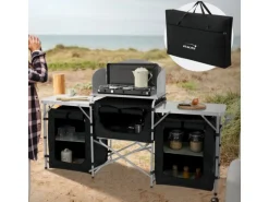 Hauki Camping Küche Schwarz Campingschrank Faltbar mit Tragetasche