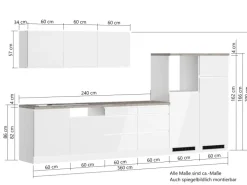 Held Küchen Küchenzeile Gera 360 cm Weiß/Beton ohne E-Geräte
