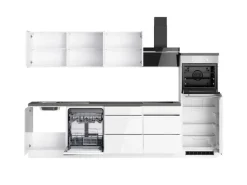 Held Küchen Küchenzeile Gera 300 cm Weiß/Beton mit E-Geräten /autark Induktion