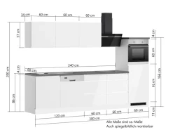 Held Küchen Küchenzeile Gera 300 cm Weiß/Beton mit E-Geräten Induktion