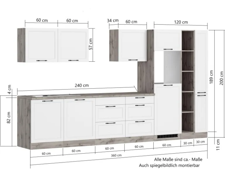 Held Küchen Küchenzeile Kempten 360 cm Grau/Graphit ohne E-Geräte