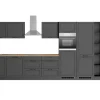 Held Küchen Küchenzeile Kempten 420 cm Grau/Graphit mit E-Geräten Induktion