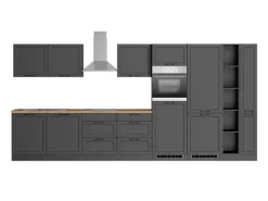 Held Küchen Küchenzeile Kempten 420 cm Grau/Graphit mit E-Geräten Induktion