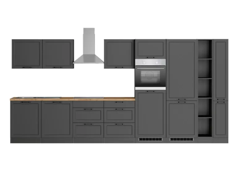 Held Küchen Küchenzeile Kempten 420 cm Grau/Graphit mit E-Geräten Induktion