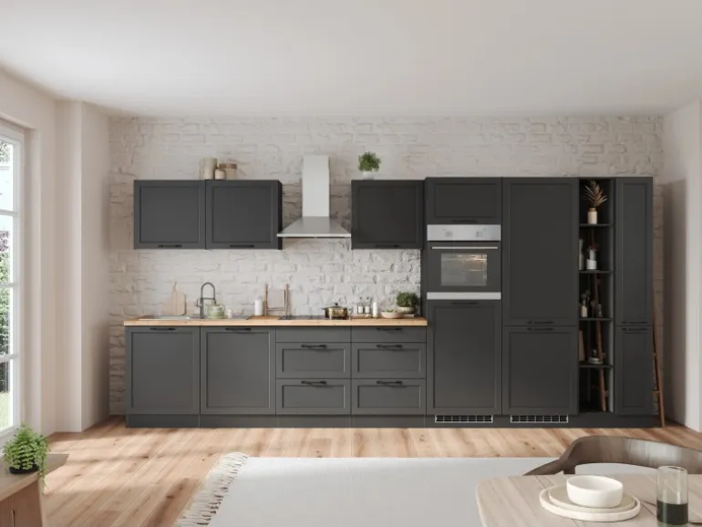 Held Küchen Küchenzeile Kempten 420 cm Grau/Graphit mit E-Geräten Induktion