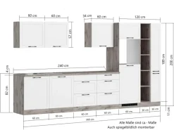 Held Küchen Küchenzeile Kempten 360 cm Weiß/Wotan mit E-Geräten Induktion