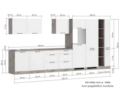 Held Küchen Küchenzeile Kempten 420 cm Weiß/Wotan mit E-Geräten Induktion