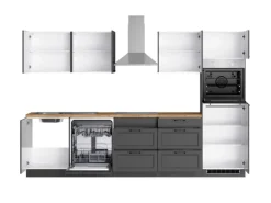 Held Küchen Küchenzeile Kempten 300 cm Grau/Graphit mit E-Geräte