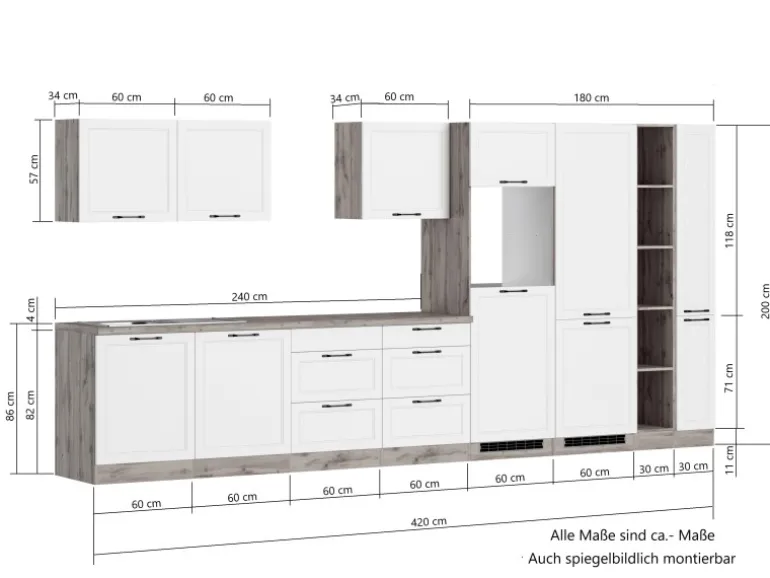 Held Küchen Küchenzeile Kempten 420 cm Grau/Graphit ohne E-Geräte