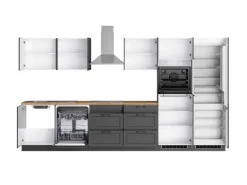 Held Küchen Küchenzeile Kempten 360 cm Grau/Graphit mit E-Geräten autark Indukt.