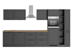 Held Küchen Küchenzeile Kempten 360 cm Grau/Graphit mit E-Geräten Induktion