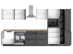 Held Küchen Küchenzeile Kempten 360 cm Grau/Graphit mit E-Geräten Induktion
