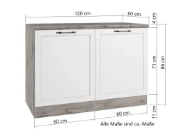 Held Küchen Spülenschrank Kempten 120 cm Weiß/Wotan 2 Türen