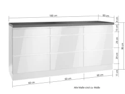 Held Küchen Unterschrank Gera 180 cm Weiß/Wotan