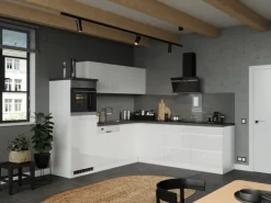 Held Küchen Winkelküche Gera 240 cm Weiß/Beton ohne E-Geräte