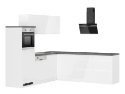 Held Küchen Winkelküche Gera 240 cm Weiß/Beton mit E-Geräten autark