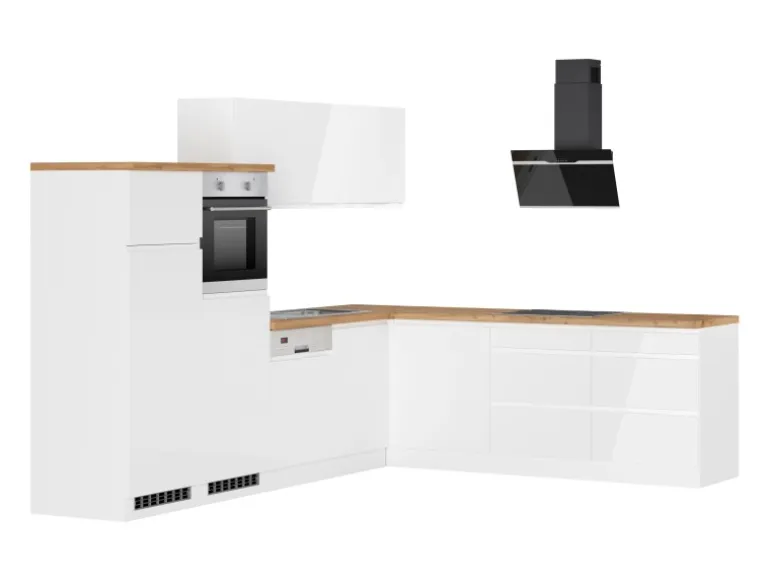 Held Küchen Winkelküche Gera 300 cm Weiß/Wotan mit E-Geräten Induktion