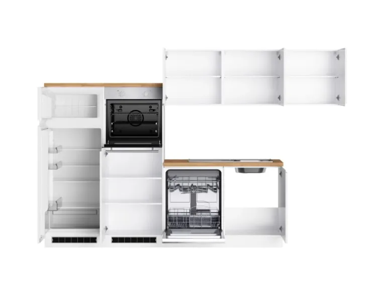 Held Küchen Winkelküche Gera 300 cm Weiß/Wotan mit E-Geräten Induktion
