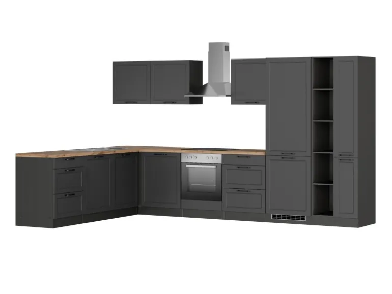Held Küchen Winkelküche Kempten 360 cm mit E-Geräten Graphit/Grau