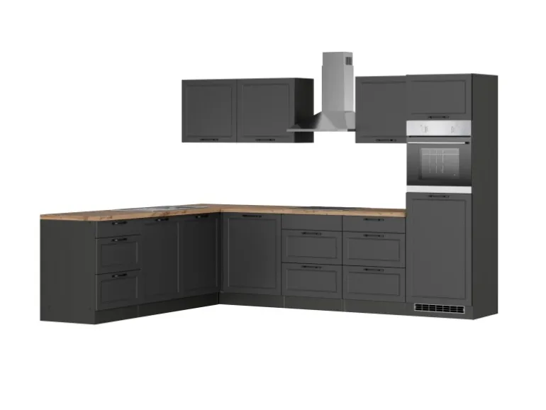 Held Küchen Winkelküche Kempten 300 cm Grau/Graphit mit E-Geräten /autark