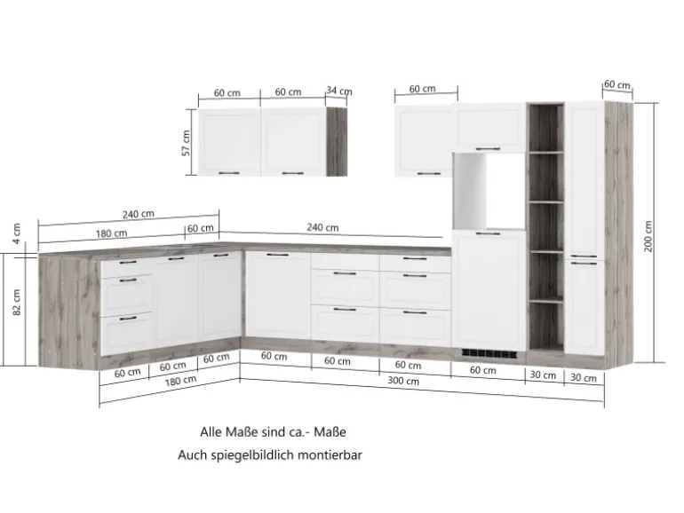 Held Küchen Winkelküche Kempten 360 cm Grau/Graphit mit E-Geräten autark Indukt.