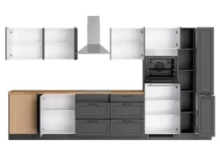 Held Küchen Winkelküche Kempten 360 cm Weiß/Wotan mit E-Geräten autark Indukt.