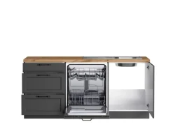 Held Küchen Winkelküche Kempten 420 cm Grau/Graphit mit E-Geräten Induktion