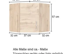 Held Möbel Küchen-Eck-Hängeschrank Sorrento BxHxT 60cmx57cmx60cm Weiß-WotanEiche