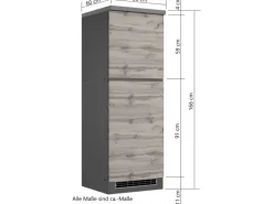 Held Möbel Küchen-Kühlschrankumbauschrank Turin 60 cm Wotaneiche/Graphit