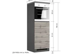 Held Möbel Küchen-Kühlschrank/Ofenumbauschrank  Turin 60 cm Wotaneiche/Graphit