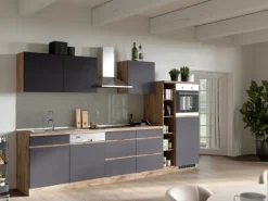 Held Möbel Küchen-Kühlschrank/Ofenumbauschrank Turin 60 cm Graphit/Wotaneiche