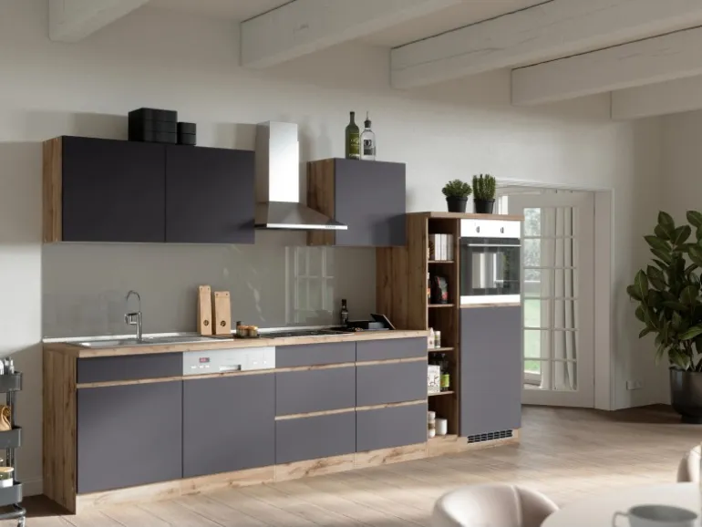 Held Möbel Küchen-Kühlschrank/Ofenumbauschrank Turin 60 cm Graphit/Wotaneiche