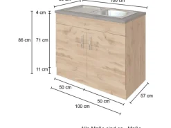 Held Möbel Küchen-Spülenschrank Sorrento B100 x H85 x T60 cm 2 Türen Wotaneiche
