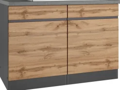 Held Möbel Küchen-Spülenunterschrank Turin 120 cm mit 2 Türen Wotaneiche/Graphit