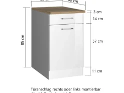 Held Möbel Küchenunterschrank Mailand 50 cm Tür/Schubk. Hochgl. Graphit/Graphit