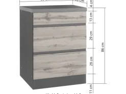 Held Möbel Küchenunterschrank Turin 60 cm mit Auszügen Wotaneiche/Graphit