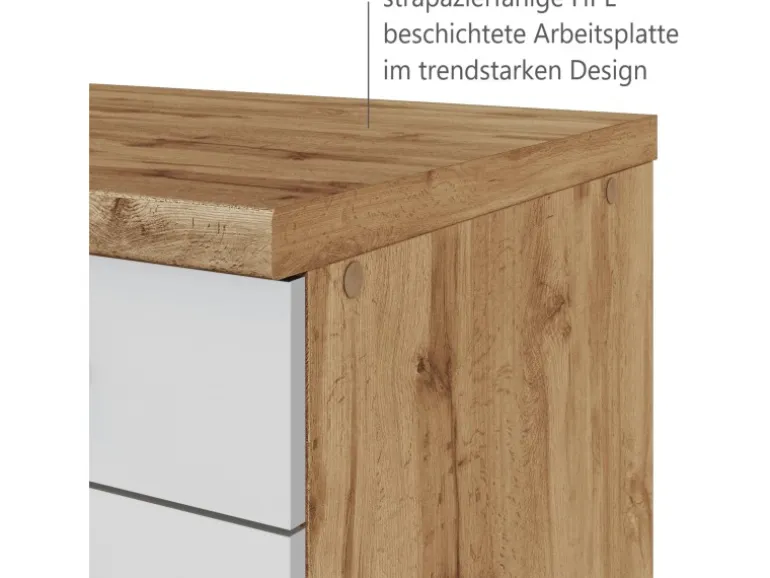 Held Möbel Küchenzeile 330 cm Matt Weiß-Wotaneiche