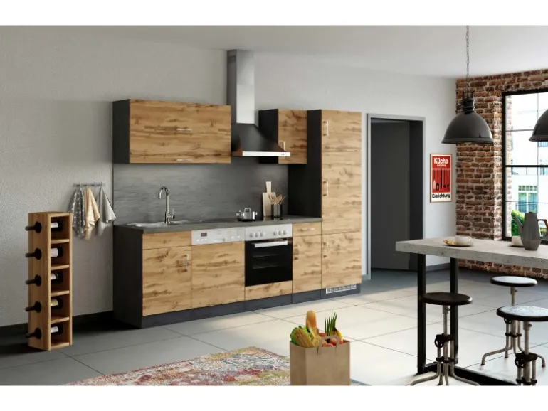 Held Möbel Küchenzeile Sorrento 270 cm Wotaneiche-Grafit