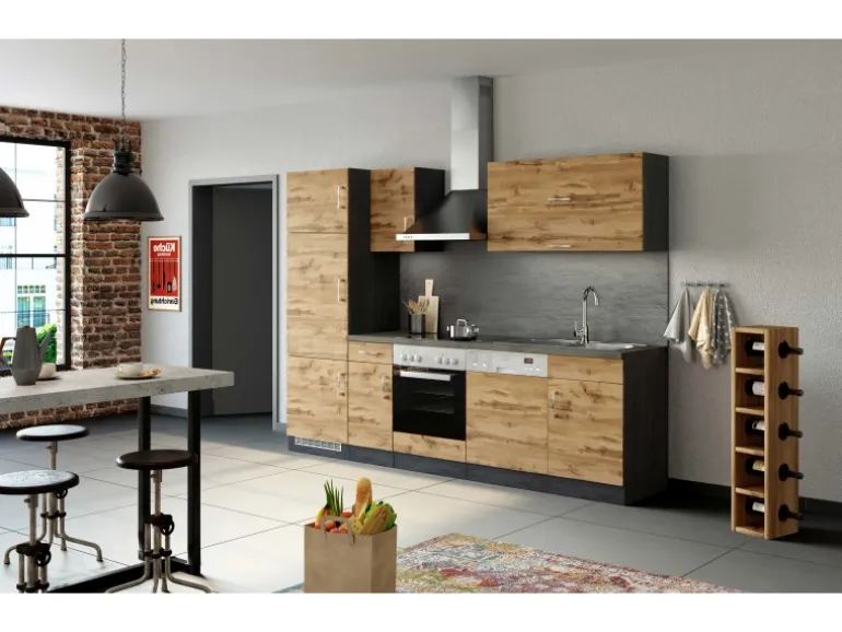 Held Möbel Küchenzeile Sorrento 270 cm Wotaneiche-Grafit