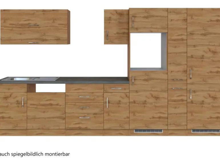 Held Möbel Küchenzeile Sorrento 360 cm Wotaneiche-Wotaneiche ohne E-Geräte