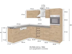 Held Möbel Küchenzeile Sorrento 210/ 270 cm Wotaneiche-Grafit o. E-Geräte Winkel