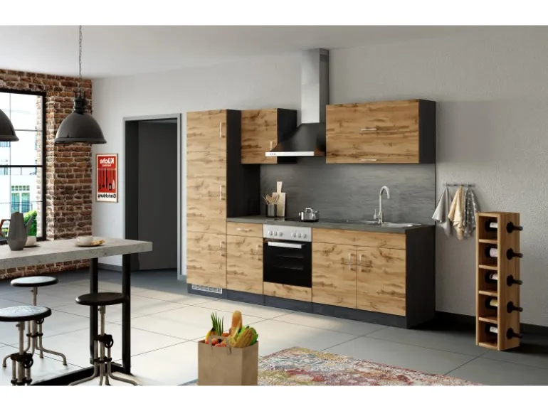 Held Möbel Küchenzeile Sorrento 270 cm Wotaneiche-Grafit
