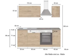 Held Möbel Küchenzeile Sorrento 210 cm Weiß-Wotaneiche