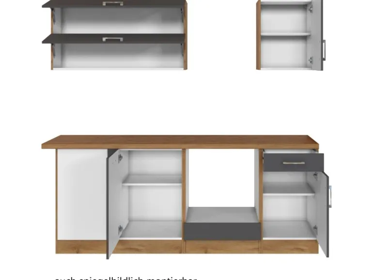 Held Möbel Küchenzeile Sorrento 210 cm Anthrazit-Wotaneiche ohne E-Geräte Winkel