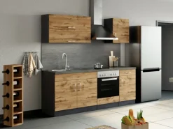 Held Möbel Küchenzeile Sorrento 210 cm Wotaneiche-Grafit