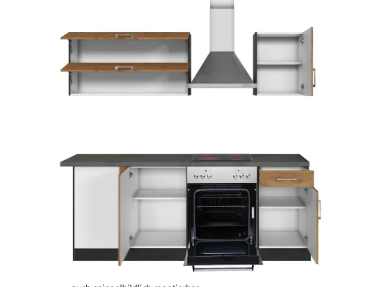 Held Möbel Küchenzeile Sorrento 210 cm Wotaneiche-Grafit Winkel
