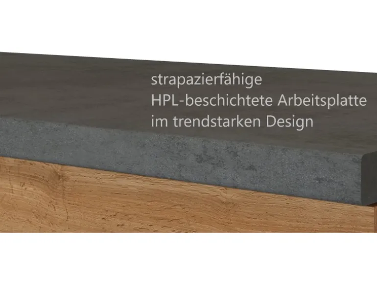 Held Möbel Küchenzeile Sorrento 210 cm Wotaneiche-Grafit Winkel