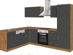 Held Möbel Küchenzeile Sorrento 210/ 270 cm Anthrazit-Wotaneiche Winkel